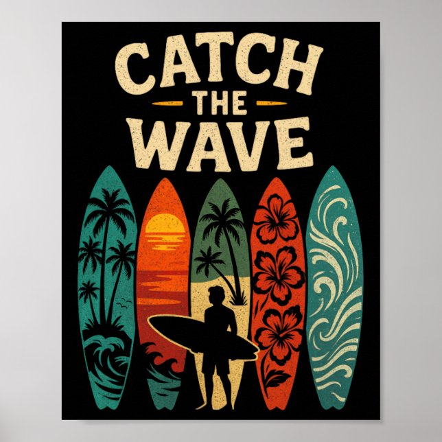 Surfande Ocean Sommar Strand Vågor Surfbräda Poster (Framsidan)