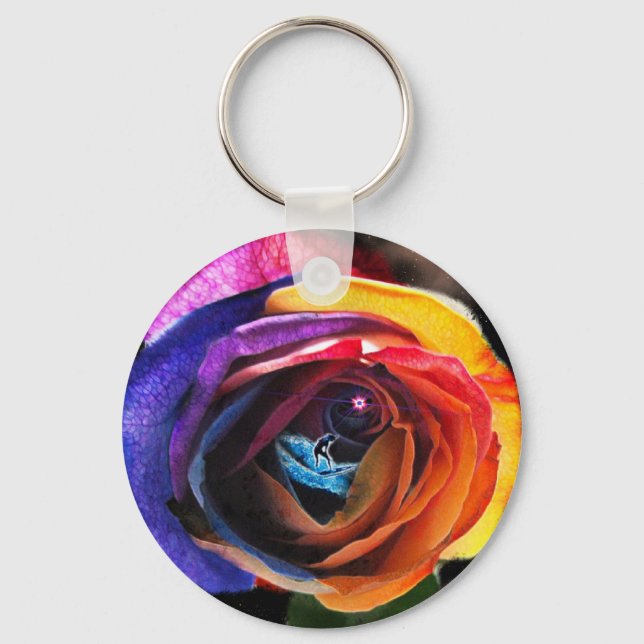 Surfande regnbåge Ro Nyckelring (Framsida)