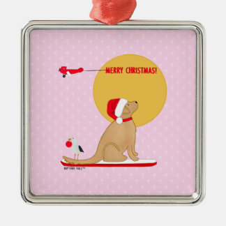 Surfande Retriever Hund Jul Strand Dag Rosa Julgransprydnad Metall