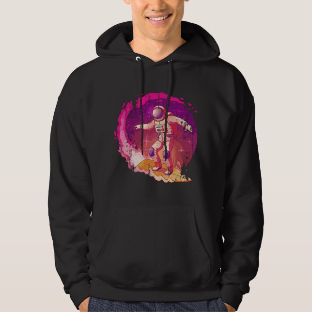 Surfande Rymd Ocean Surfare Idé Astronaut Hoodie (Framsida)