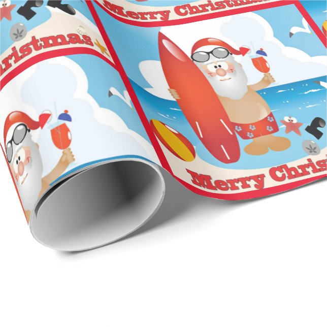 Surfande Santa på Beach God jul Presentpapper (Rullad Hörn)
