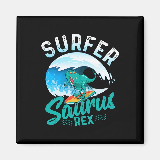 Surfande Saurus Rex Surfande Dinosaurie Surf Dino  Magnet (Framsidan)