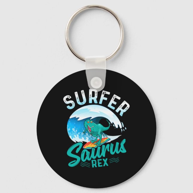 Surfande Saurus Rex Surfande Dinosaurie Surf Dino  Nyckelring (Framsida)