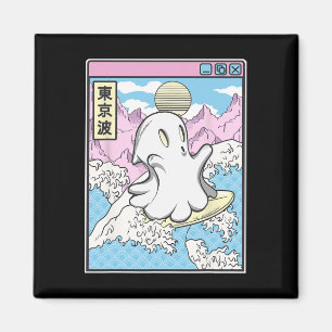 Surfande spöke i japanska vågor anime kawaii vapor magnet