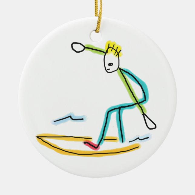 Surfande Stickman Julgransprydnad Keramik (Framsidan)