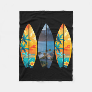Surfande strand surfbräda retro tropisk Hawaii pal Fleecefilt