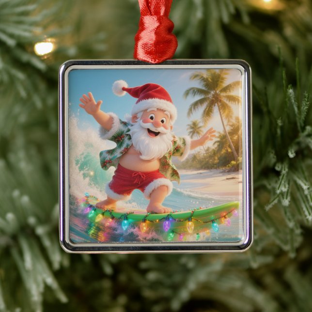 Surfande Tomte Jul i Tropikerna Julgransprydnad Metall (Träd)