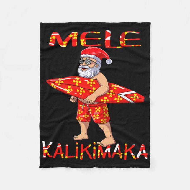 Surfande tomte jul Mele Kalikimaka  Fleecefilt (Framsidan)