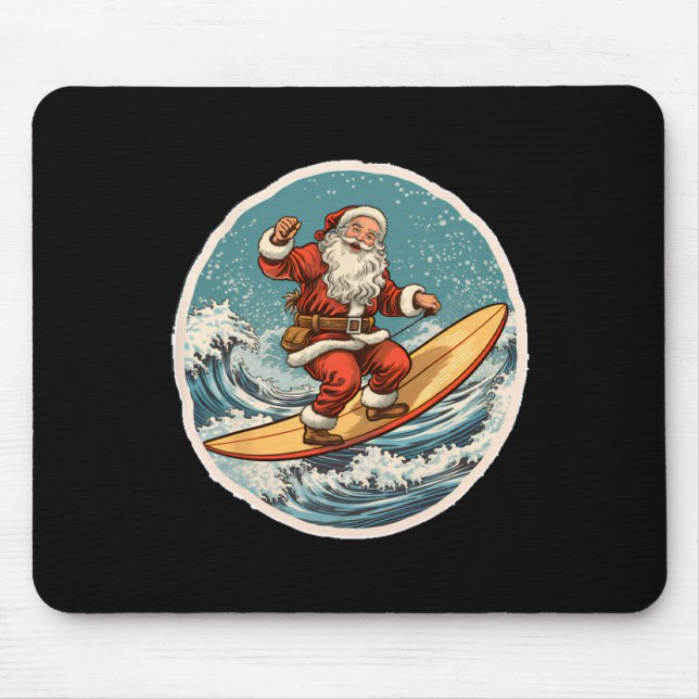 Surfande tomte på surfbräda jul i juli sommar musmatta (Framsidan)