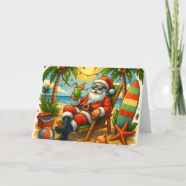 Surfande tomte på tropisk strand jul helgkort