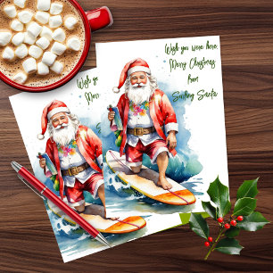 Surfande tomte platt julkort