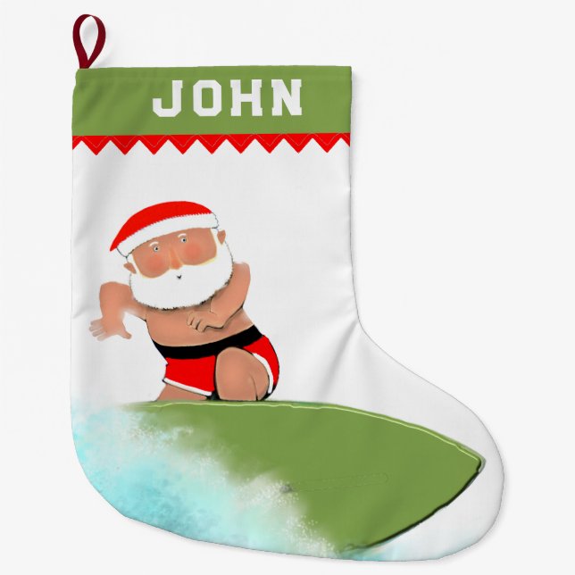 Surfande tomte stor julstrumpa (Framsidan)