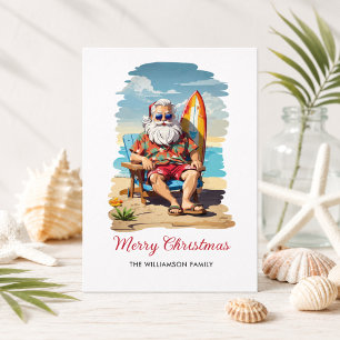Surfande tomte strand julkort helg vykort