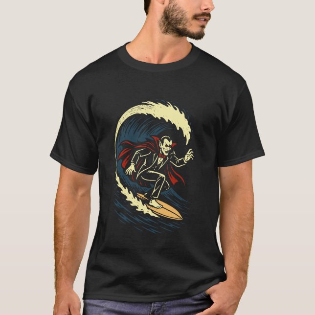 Surfande vampyr rolig dracula halloween surf t shirt (Framsida)