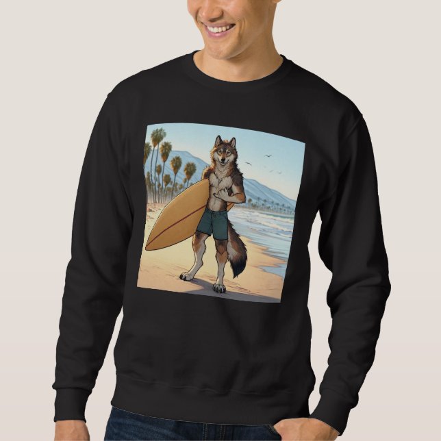 Surfande varg   lång ärmad tröja (Framsida)