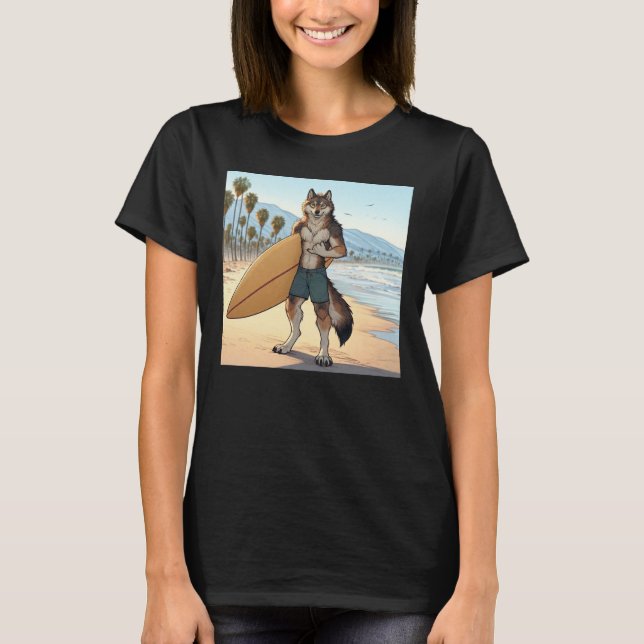 Surfande varg   t shirt (Framsida)