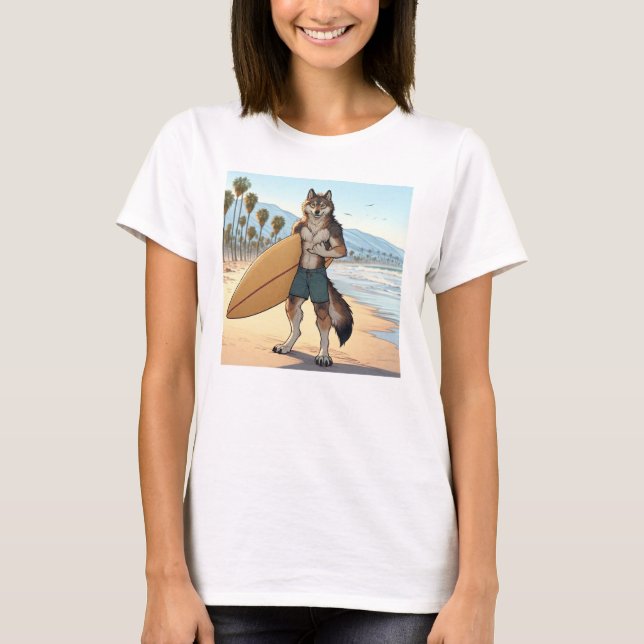 Surfande varg   t shirt (Framsida)