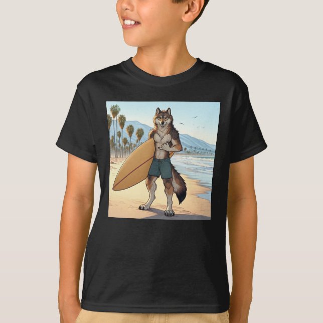 Surfande varg   t shirt (Framsida)