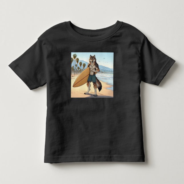 Surfande varg   t shirt (Framsida)