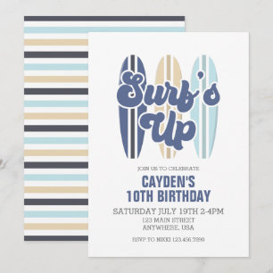 Surfans inbjudan till Surfboard Beach Birthday