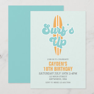 Surfans inbjudan till Surfboard Beach Birthday