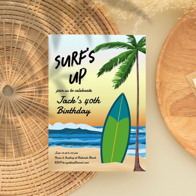 Surfans inbjudan till upp-fack, temat födelsedagsm (Skapare uppladdad)