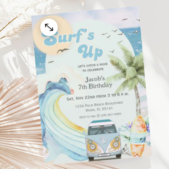 Surfans Up Beach Retro Blue-Surfa Sommardag Inbjudningar (Skapare uppladdad)