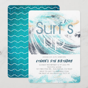 Surfans Up Blue Wave Stänk Surfing 1st Birthday Inbjudningar