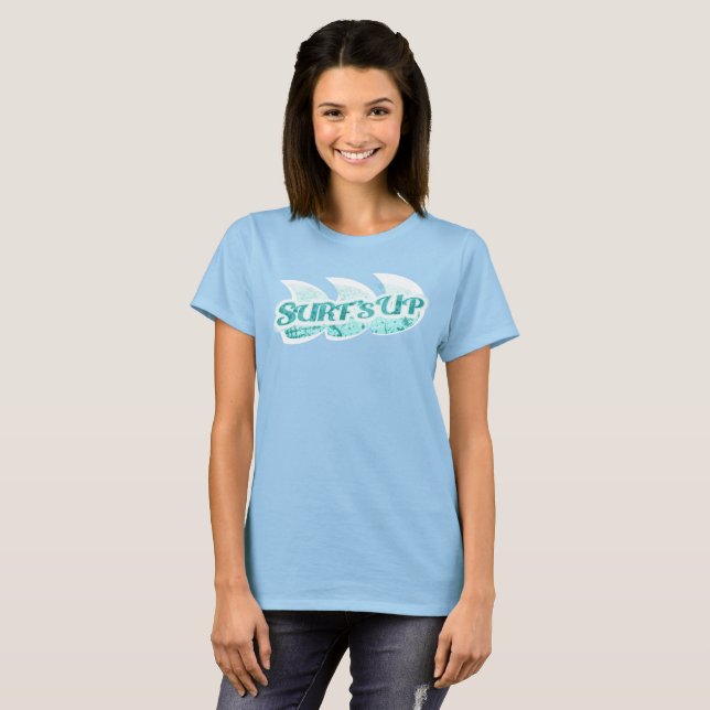 Surfans upp dam aqua vinkar top tee shirt (Hel framsida)