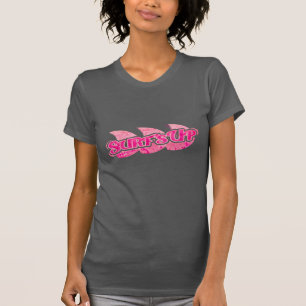 Surfans upp dam ljusa rosa vågar på brunT Tee Shirt