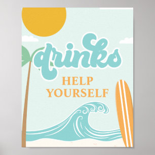 Surfans upp-DRINK-tecken Beach Birthday Food Poste Poster