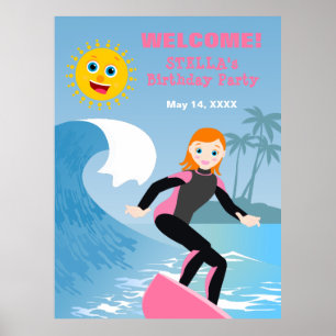 Surfans upp Girly-Födelsedagsfest Poster
