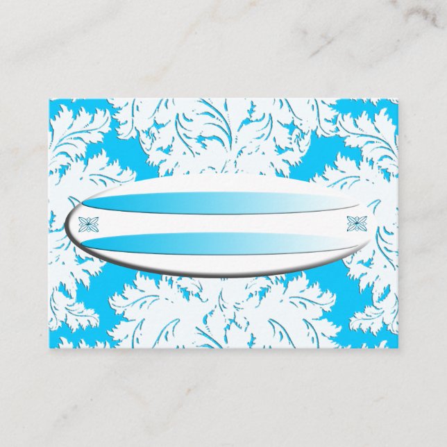 Surfans UPP Light Blue Damask Namn Place Card Placeringskort (Framsida)