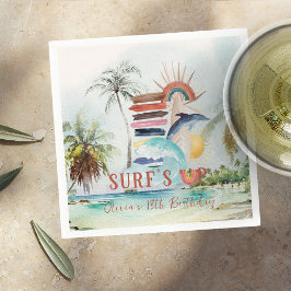 Surfans upp | Retro Summer Surfing Birthday Pappersservett