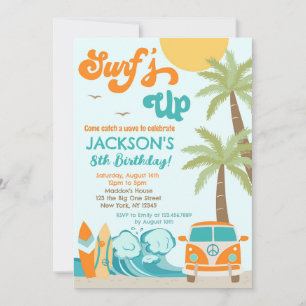 Surfans upp-Surfa Beach Surfer Birthday-inbjudan Inbjudningar