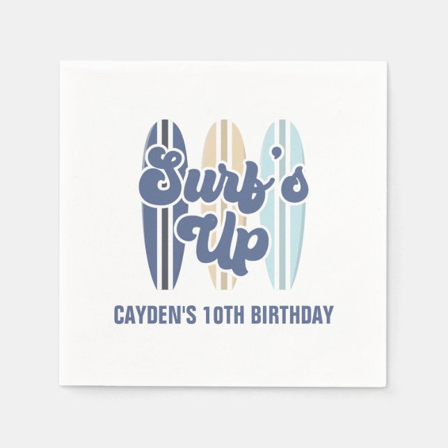 Surfans upp Surfboard Beach Birthday Pappersservett (Framsidan)