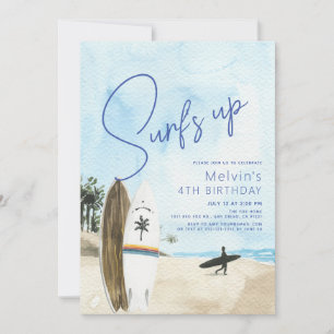 Surfans upp Surfboard Beach Blue Birthday Inbjudningar