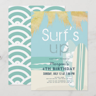 Surfans upp Surfboard Beach Boy Birthday Inbjudningar