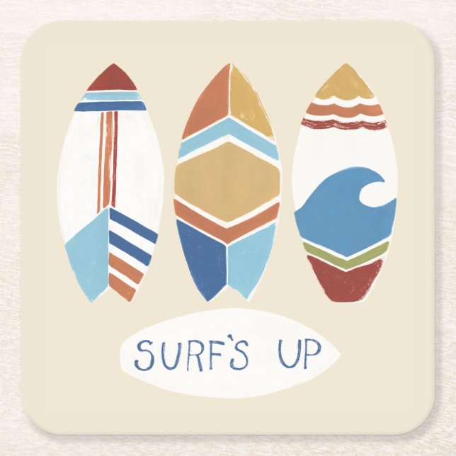 Surfans upp! Surfboard Underlägg Papper Kvadrat (Framsidan)