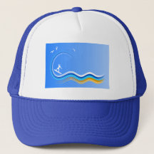 Surfans upp Surfer Surfing Silhouette Blue Hat