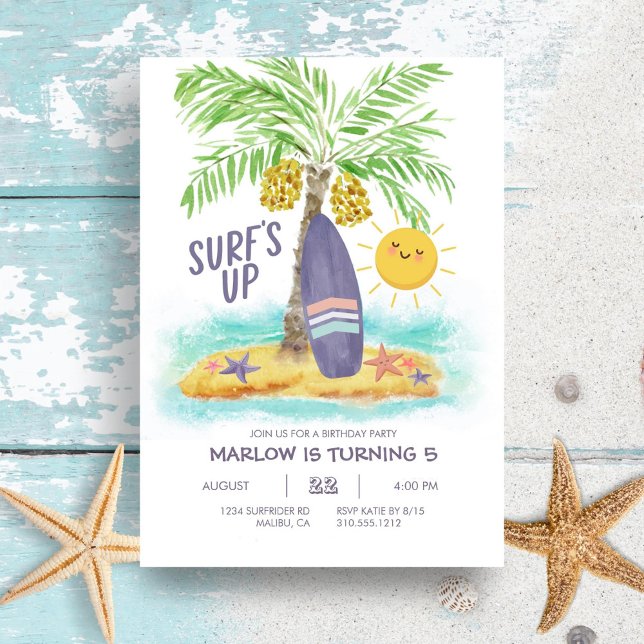 Surfans upp Tropical Beach Födelsedagsfest inbjuda Inbjudningar (Skapare uppladdad)