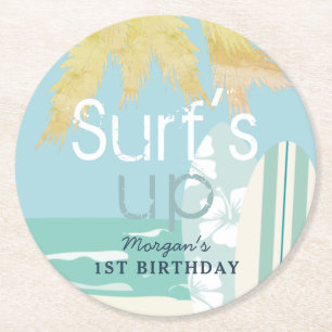 Surfans uppvaknande surfboard Beach 1:a födelsedag Underlägg Papper Rund
