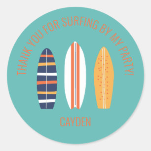 surfar upp BOY Surfboard Födelsedagsfest Favor Runt Klistermärke