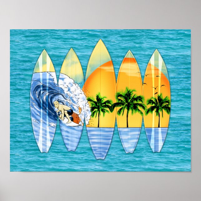 Surfare och surfbrädor poster (Framsidan)