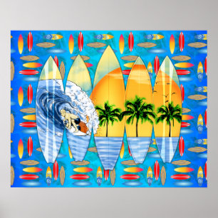 Surfare och surfingbrädor poster