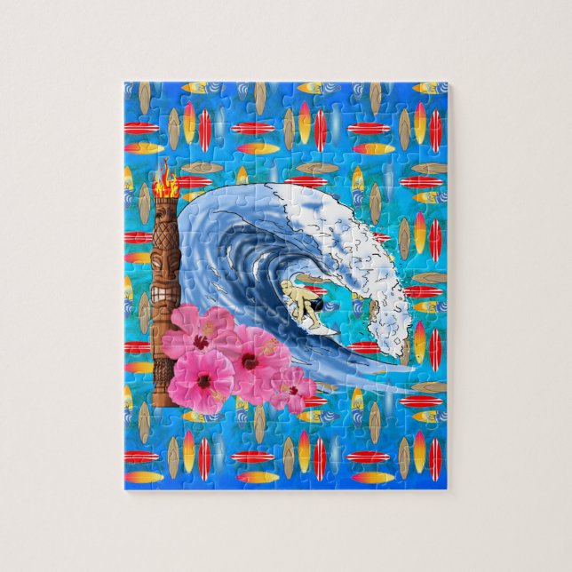 Surfare och Tiki staty Pussel (Vertikal)