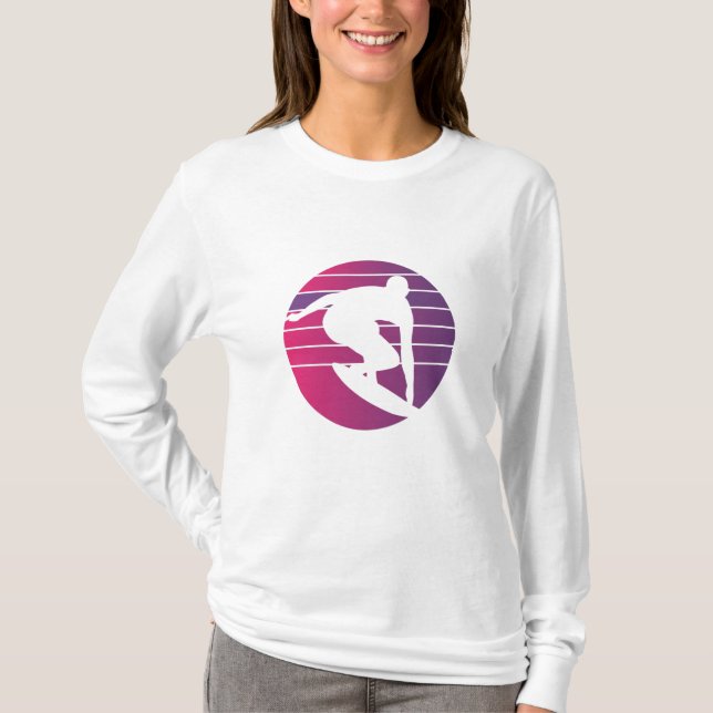 Surfare Retro Surfing Solnedgång T Shirt (Framsida)