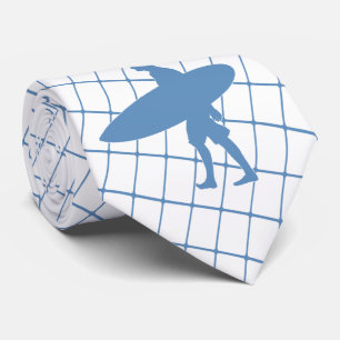Surfare with Surfa Board on Blue Check Necktie Slips