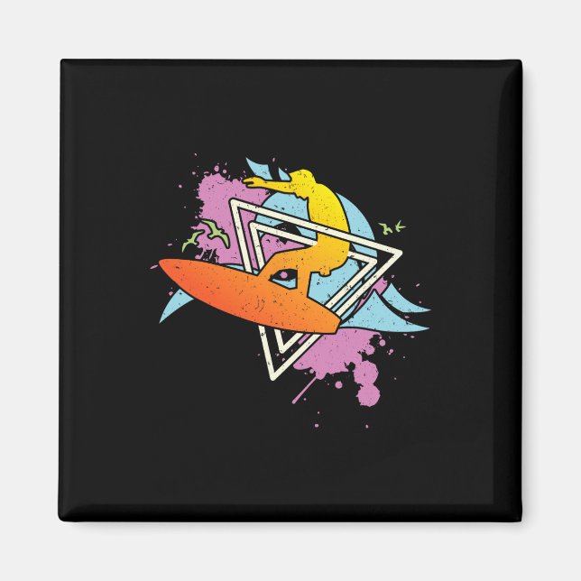 Surfaren 80s 90s Vaporwave Surfbräda  Magnet (Framsidan)