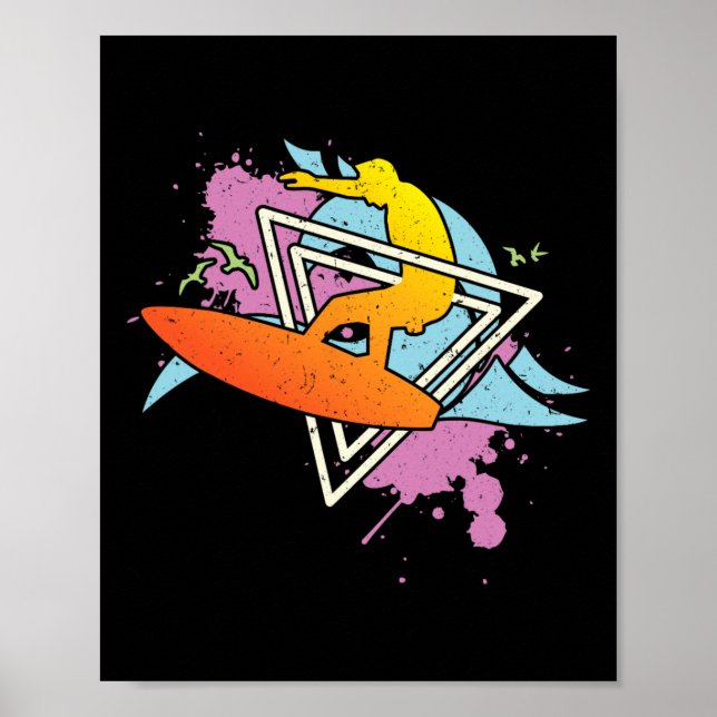 Surfaren 80s 90s Vaporwave Surfbräda  Poster (Framsidan)
